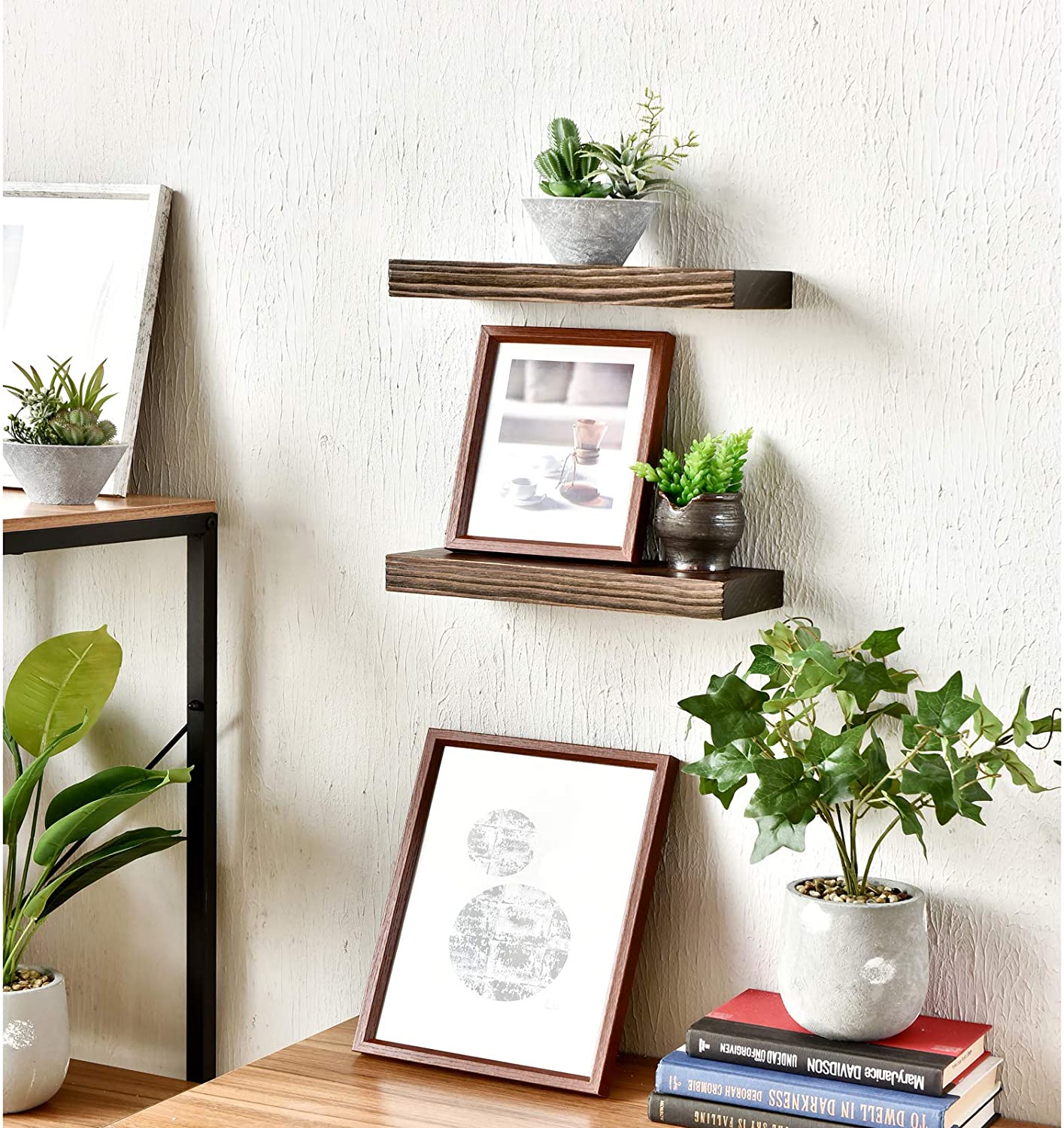 WELLAND Bradley Handmade Wood Floating Shelf Rustic Wall-Mounted Shelves, Set of 2, 12