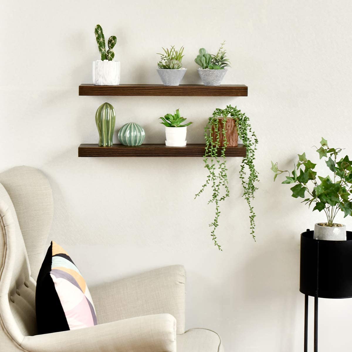 WELLAND Bradley Handmade Wood Floating Shelf Rustic Wall-Mounted Shelves, Set of 2, 12