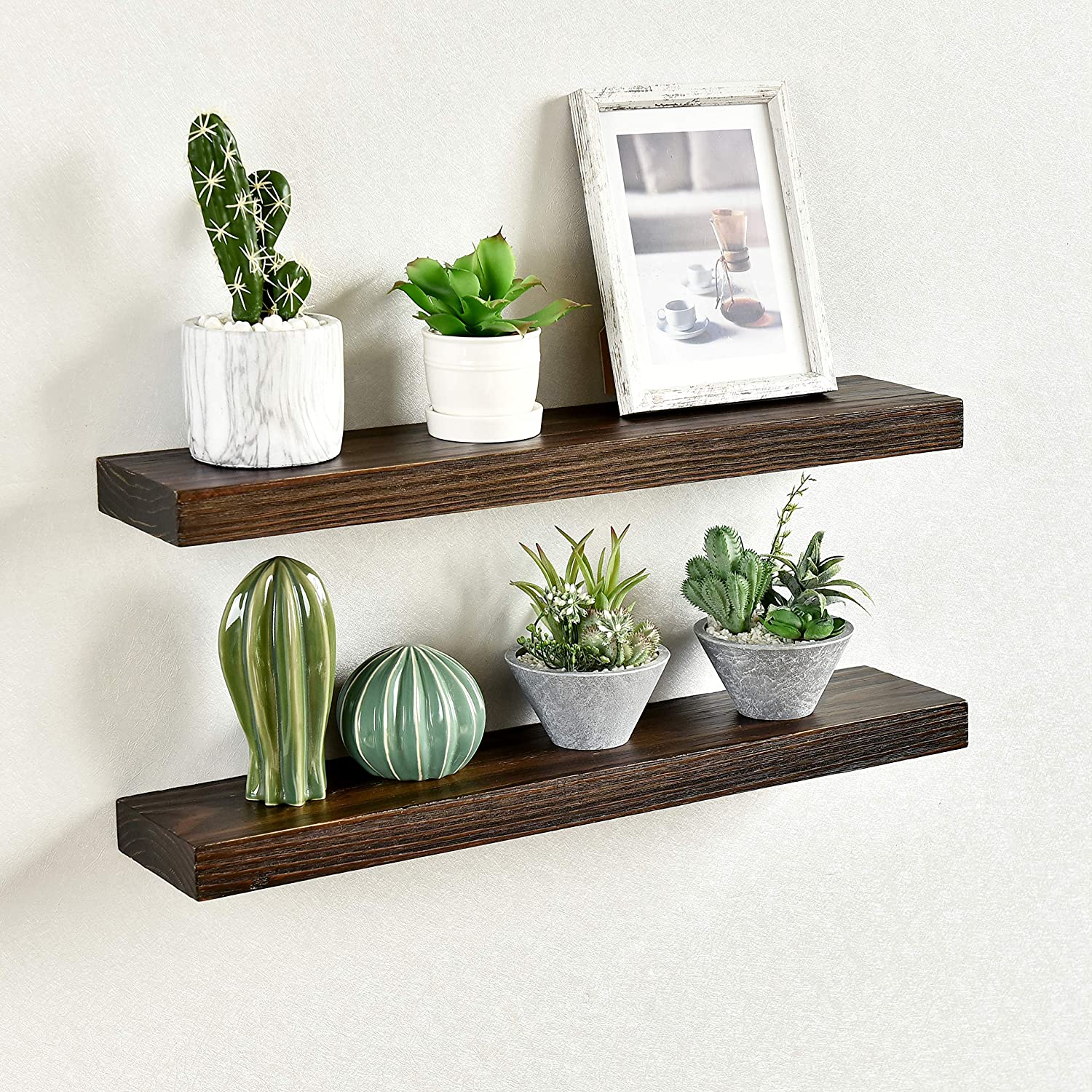 WELLAND Bradley Handmade Wood Floating Shelf Rustic Wall-Mounted Shelves, Set of 2, 12