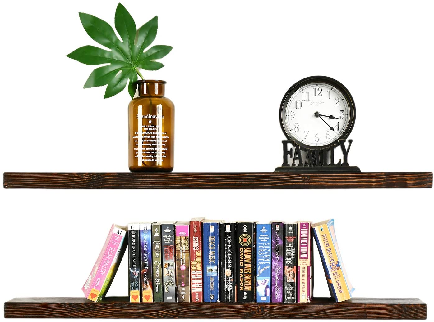 WELLAND Bradley Handmade Wood Floating Shelf Rustic Wall-Mounted Shelves, Set of 2, 12
