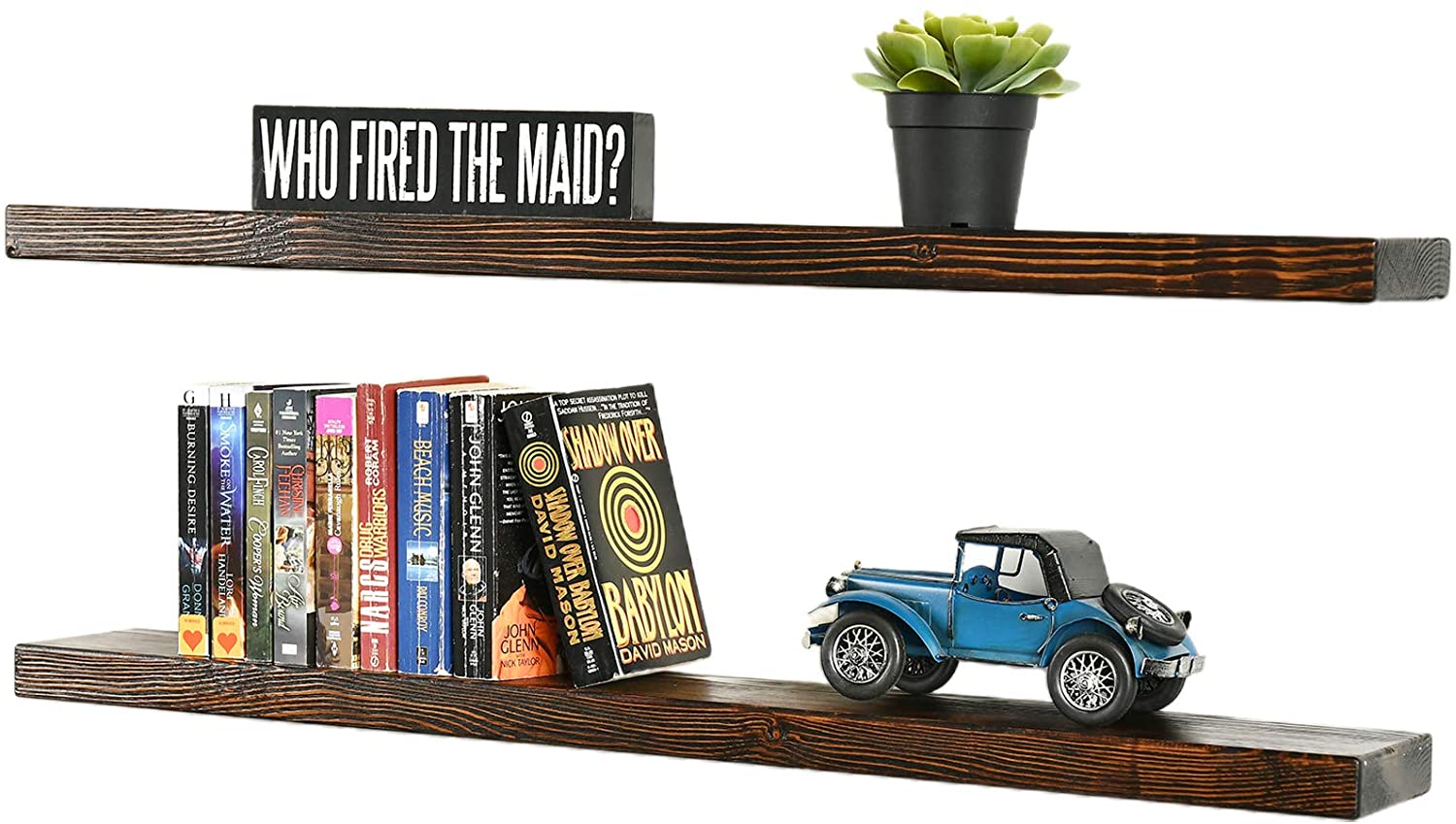 WELLAND Bradley Handmade Wood Floating Shelf Rustic Wall-Mounted Shelves, Set of 2, 12