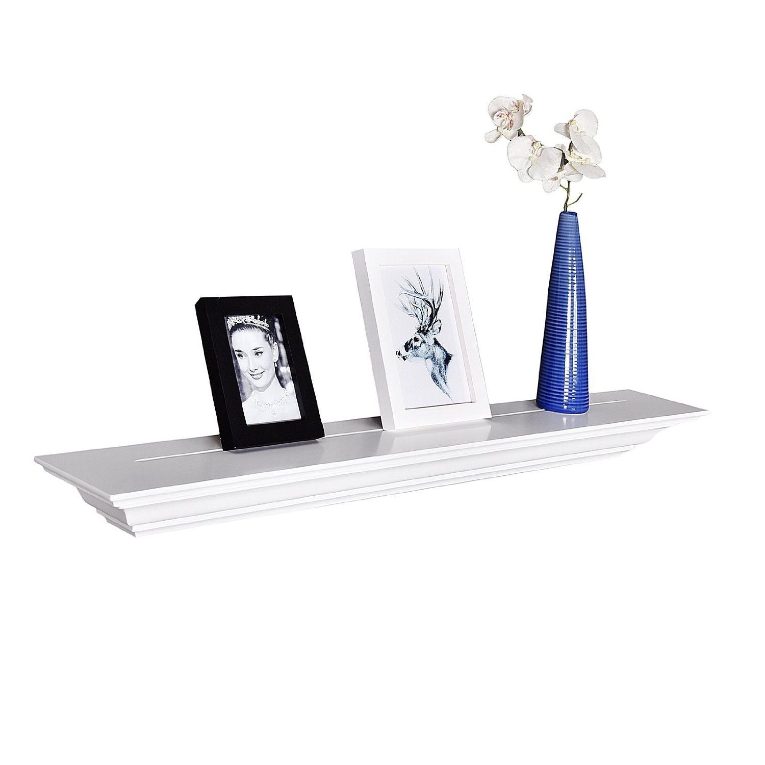 WELLAND Pine Wood Corona Crown Molding Floating Shelf Wall Mounted Shelves Fireplace Mantel Display, 36