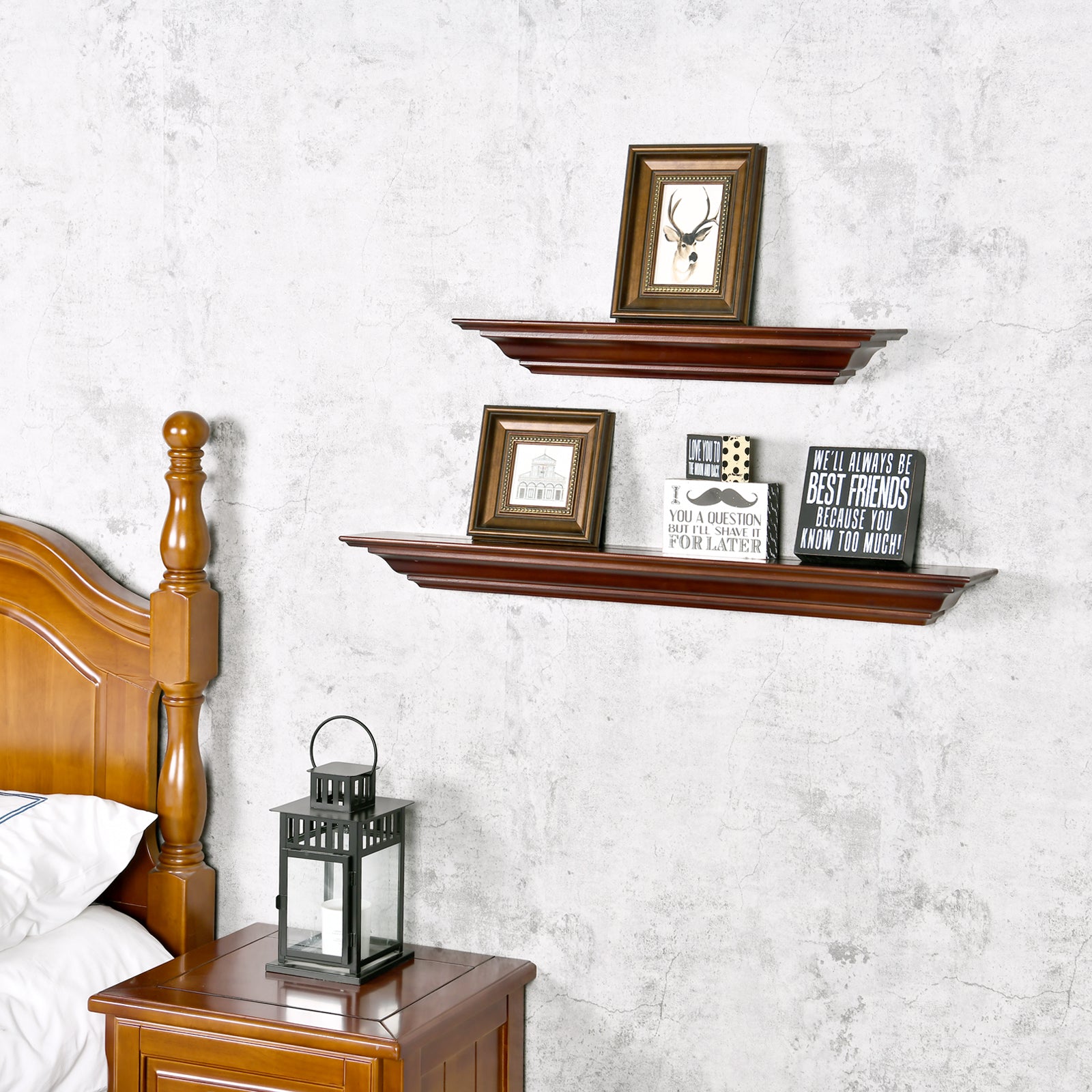 WELLAND Pine Wood Corona Crown Molding Floating Shelf Wall Mounted Shelves Fireplace Mantel Display, 24