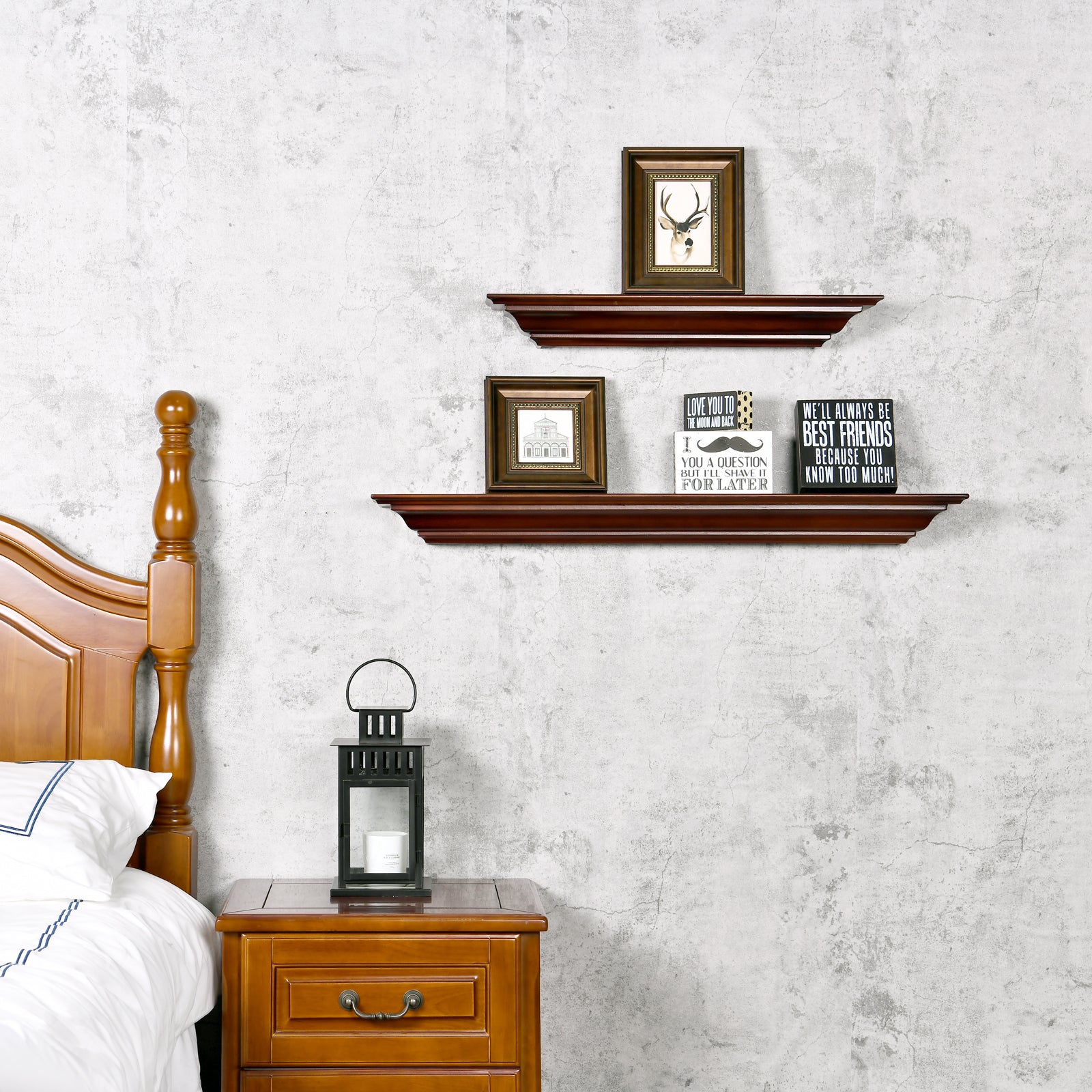 WELLAND Pine Wood Corona Crown Molding Floating Shelf Wall Mounted Shelves Fireplace Mantel Display, 24