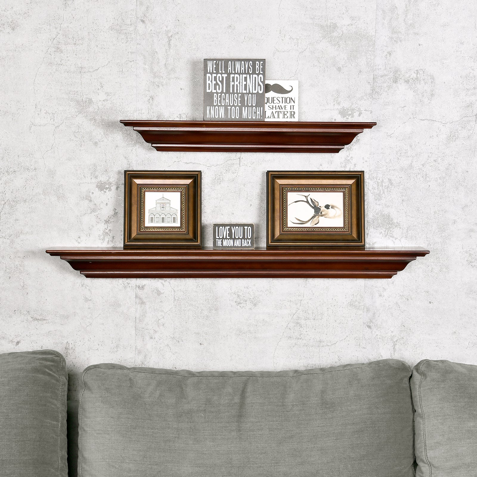 WELLAND Pine Wood Corona Crown Molding Floating Shelf Wall Mounted Shelves Fireplace Mantel Display, 24