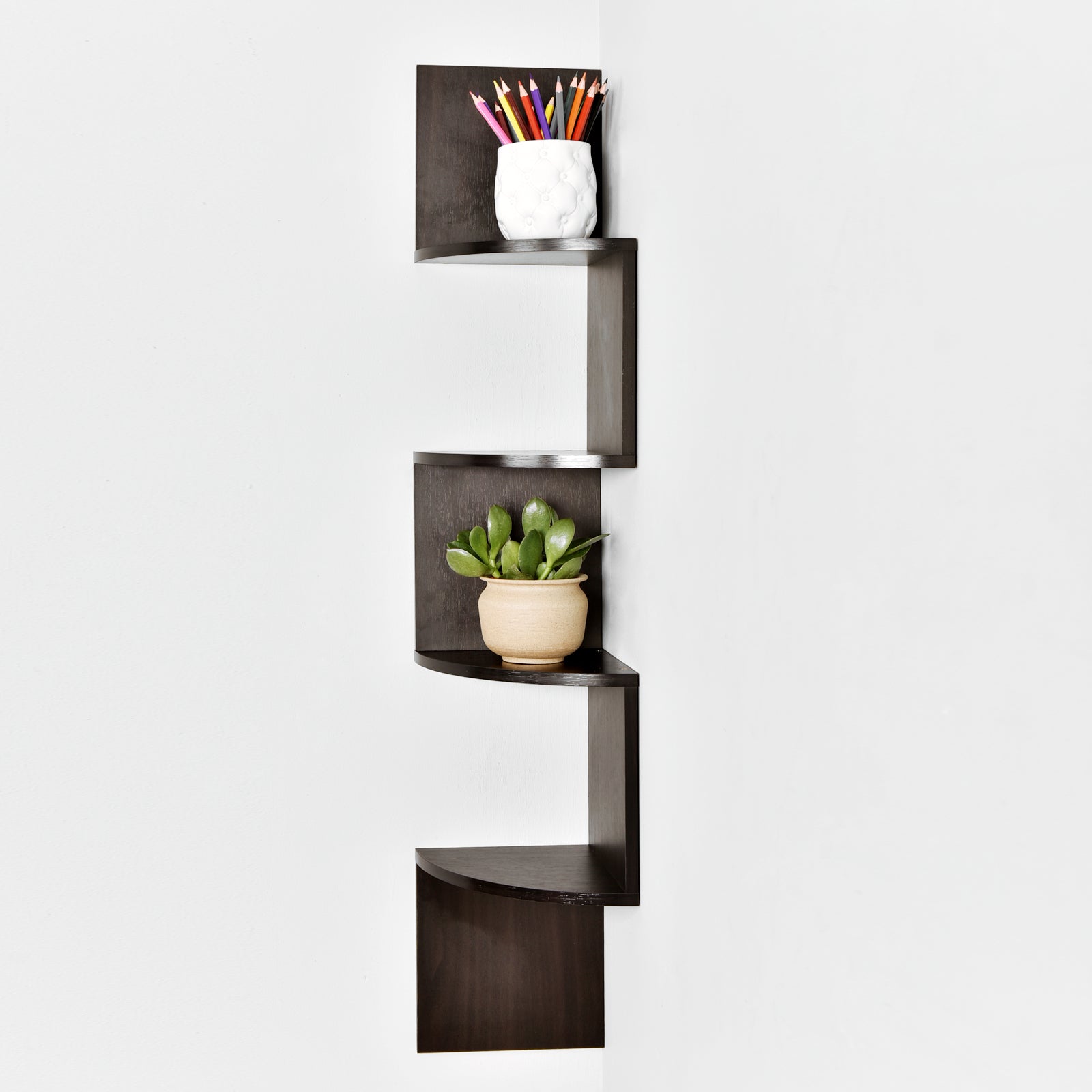 WELLAND Zig Zag 4-Tier Floating Corner Shelves Wall Mounted Shelf Storage Display, 7.87