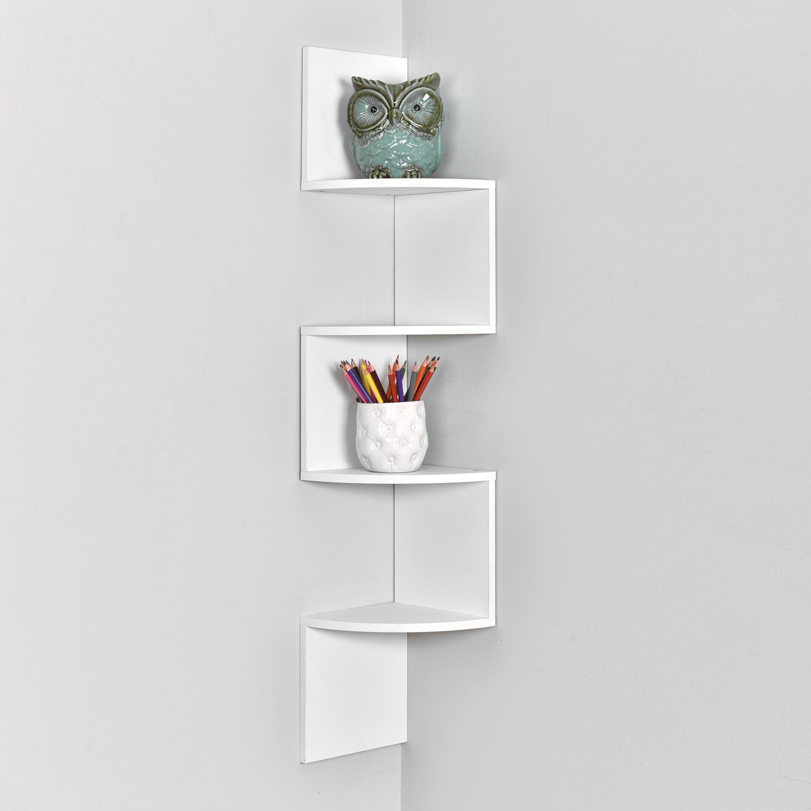 WELLAND Zig Zag 4-Tier Floating Corner Shelves Wall Mounted Shelf Storage Display, 7.87