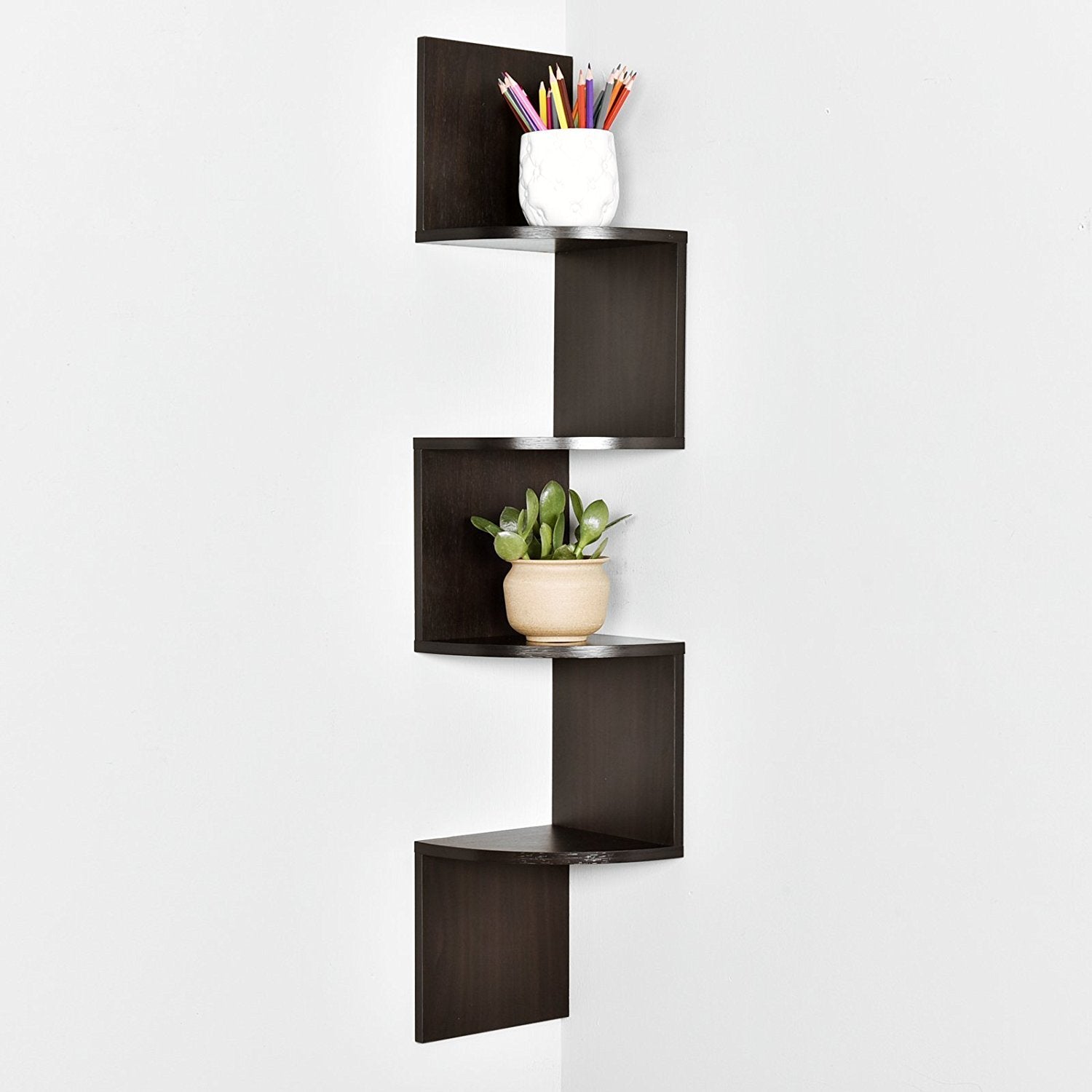 WELLAND Zig Zag 4-Tier Floating Corner Shelves Wall Mounted Shelf Storage Display, 7.87