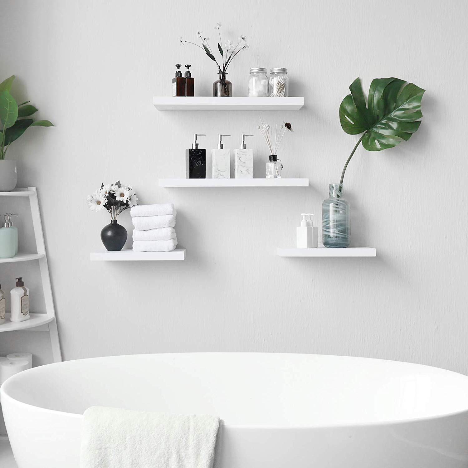 WELLAND Simons Floating Shelf Wood Modern Wall Mounted Display Shelves, Set of 2, 24