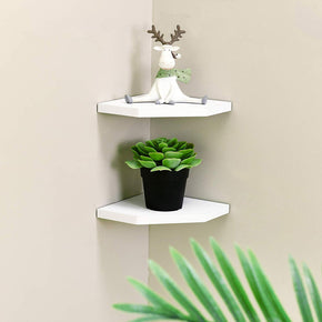 WELLAND 7 Inch Floating Corner Shelves Wall Floating Shelves Display, Set of 2, 7"W x 7"D x 0.6"H, White/Black