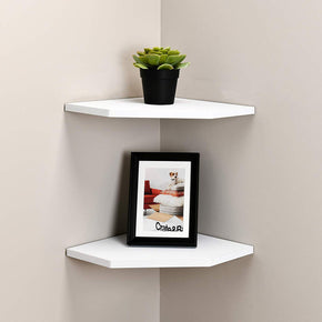 WELLAND 12 Inch Floating Corner Shelves Wall Mounted Shelf Display, Set of 2, 12"W x 12"D x 0.6"H, White/Black