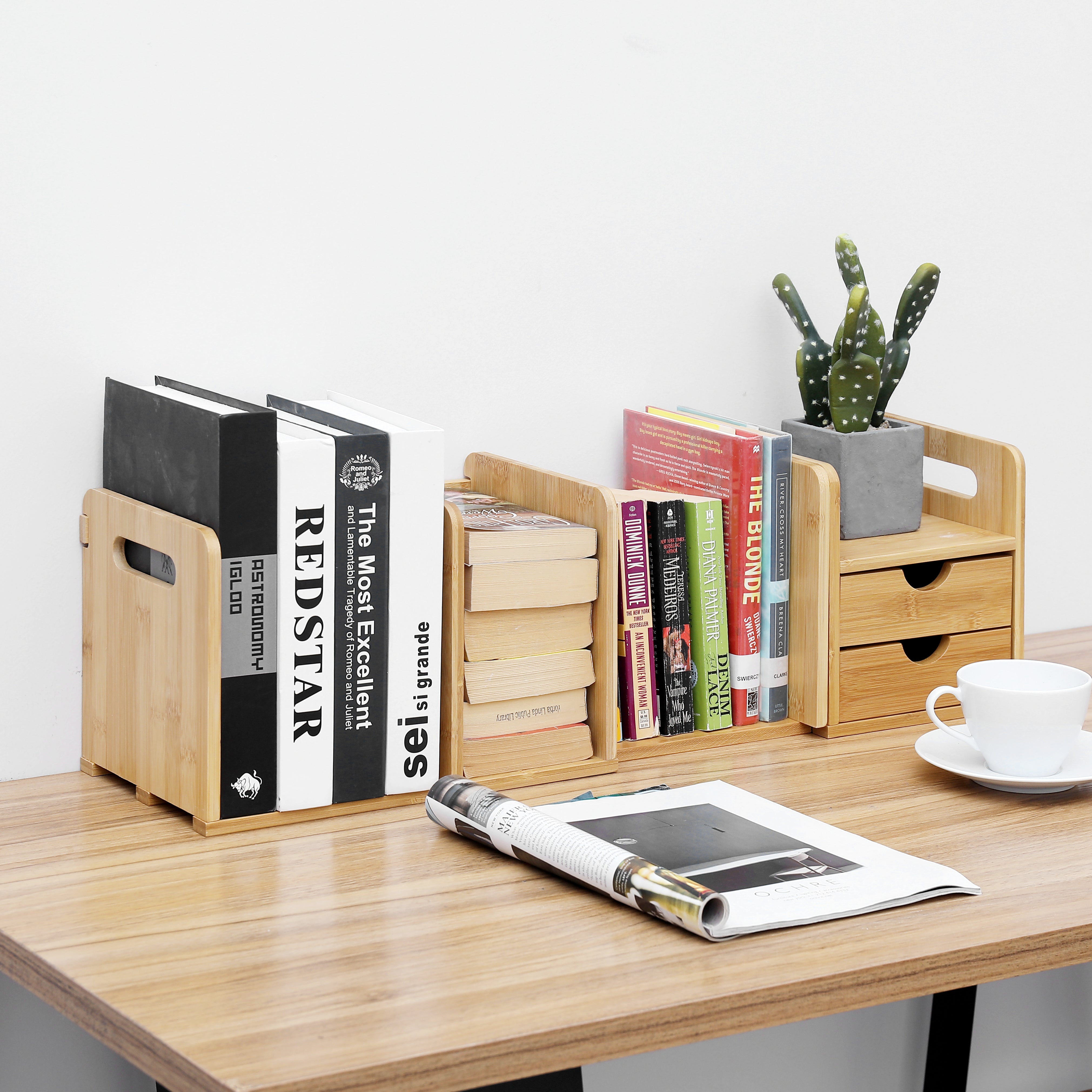 Inbox Zero Expandable Length Desk Organizer Bookcase with Drawer & Reviews