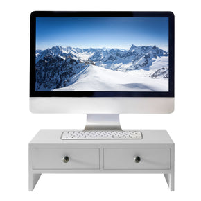 WELLAND Monitor Stand Riser with Drawers, Desktop Organizer Desk Laptop or PC Computer Stand, 15.75"L x 7.5"W x 5.1"H, White