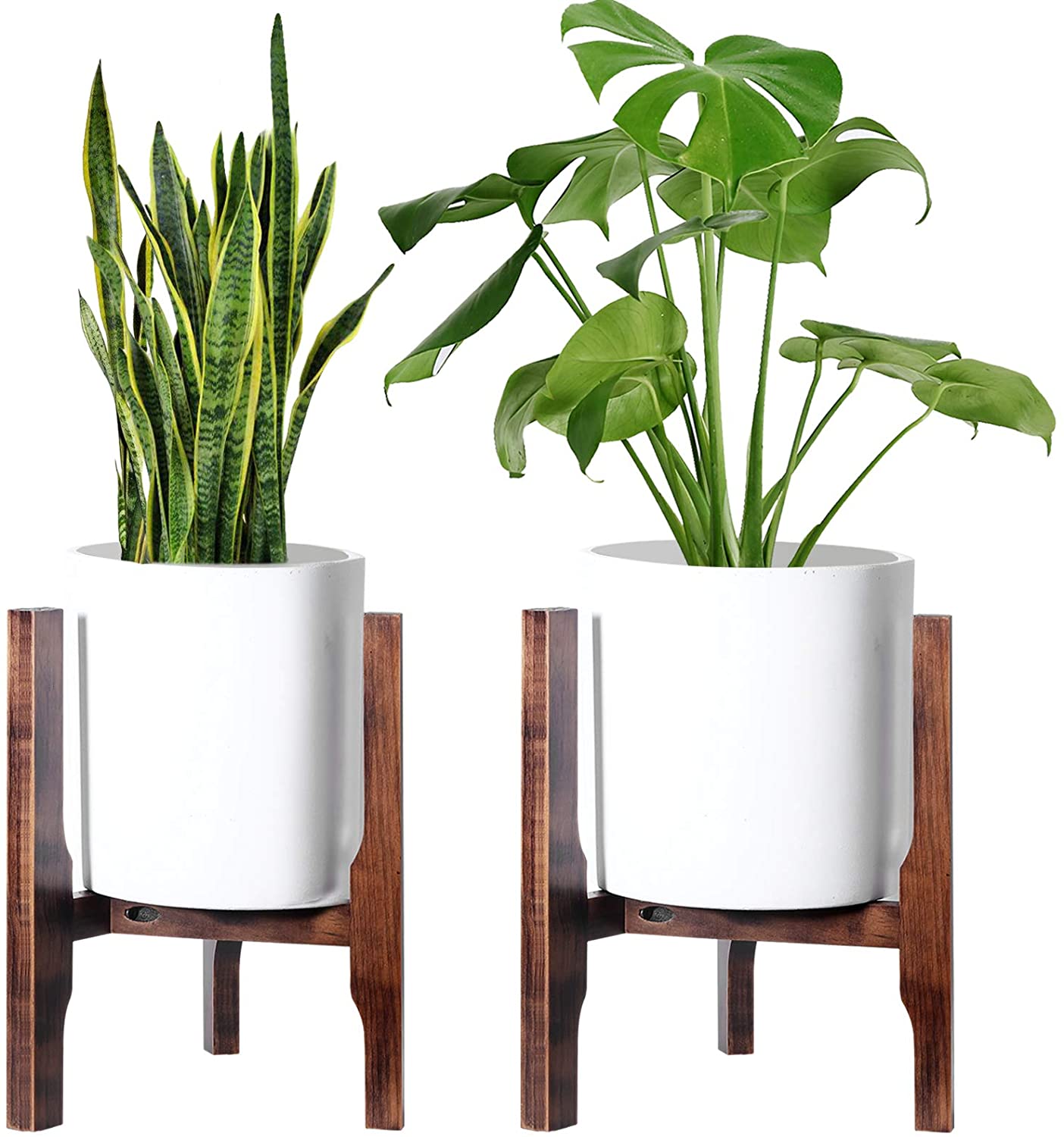 plant pot and holder WELLAND Mid Century Wood Adjustable Plant Stand Flower Pot Holder Potted Stand Display Rack, 2 Pack, Adjustable Width 9-13 inches