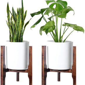 WELLAND Mid Century Wood Adjustable Plant Stand Flower Pot Holder Potted Stand Display Rack, 2 Pack, Adjustable Width 9-13 inches