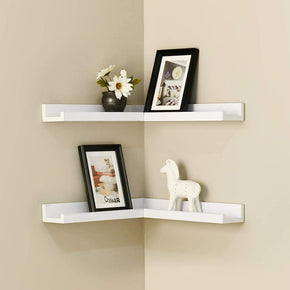 WELLAND Corner Picture Ledge Floating Corner Shelves Wall Mounted Shelves Display, Set of 2, 16"L x 3.5"D x 2"H, White