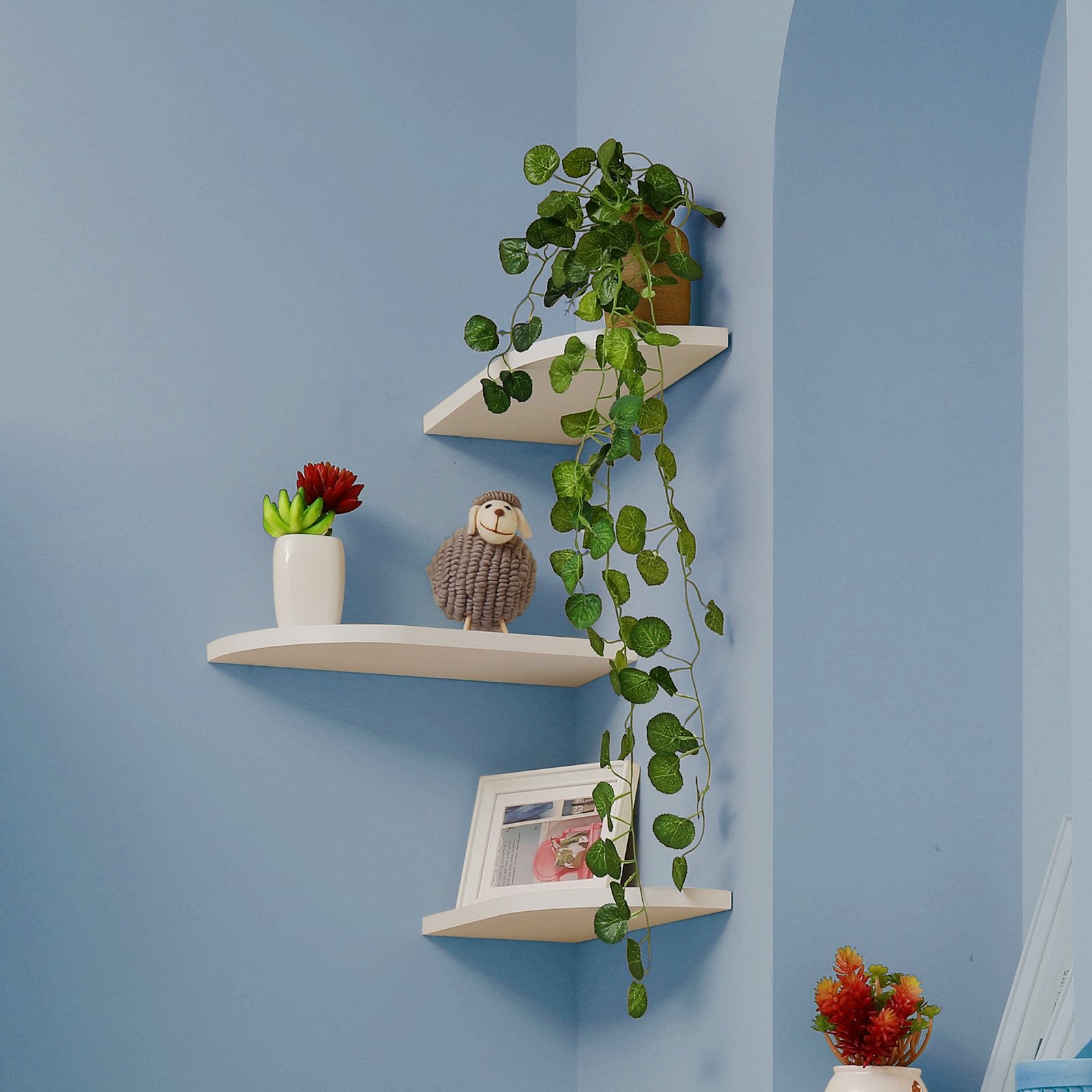 hanging corner shelf for plants WELLAND Floating Corner Shelves Wall Mounted Display Shelf, 15.7"L x 6