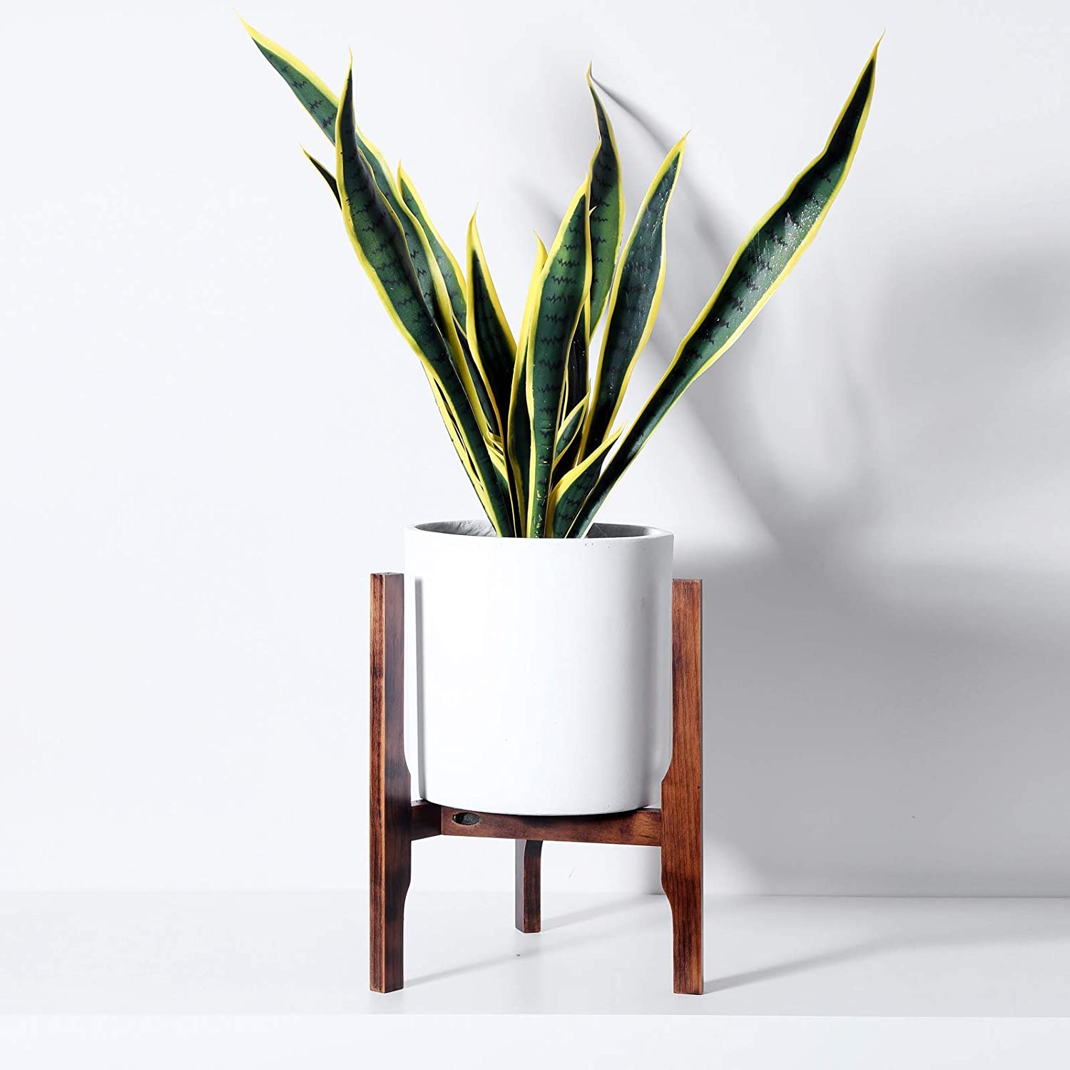 mid century pot plant stand WELLAND Mid Century Wood Adjustable Plant Stand Flower Pot Holder Potted Stand Display Rack, 2 Pack, Adjustable Width 9-13 inches