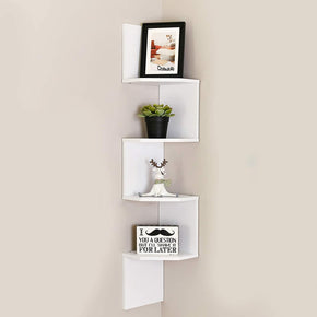 WELLAND Zig Zag 4-Tier Floating Corner Shelves Wall Mounted Shelf Storage Display, 7.87"D x 7.87"W x 40.75"H, White