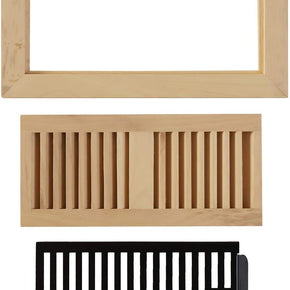 WELLAND 4X10 Hickory Wood Flush Mount Floor Register Vent Cover Grille Unfinished with Damper, 3/4" Thickness