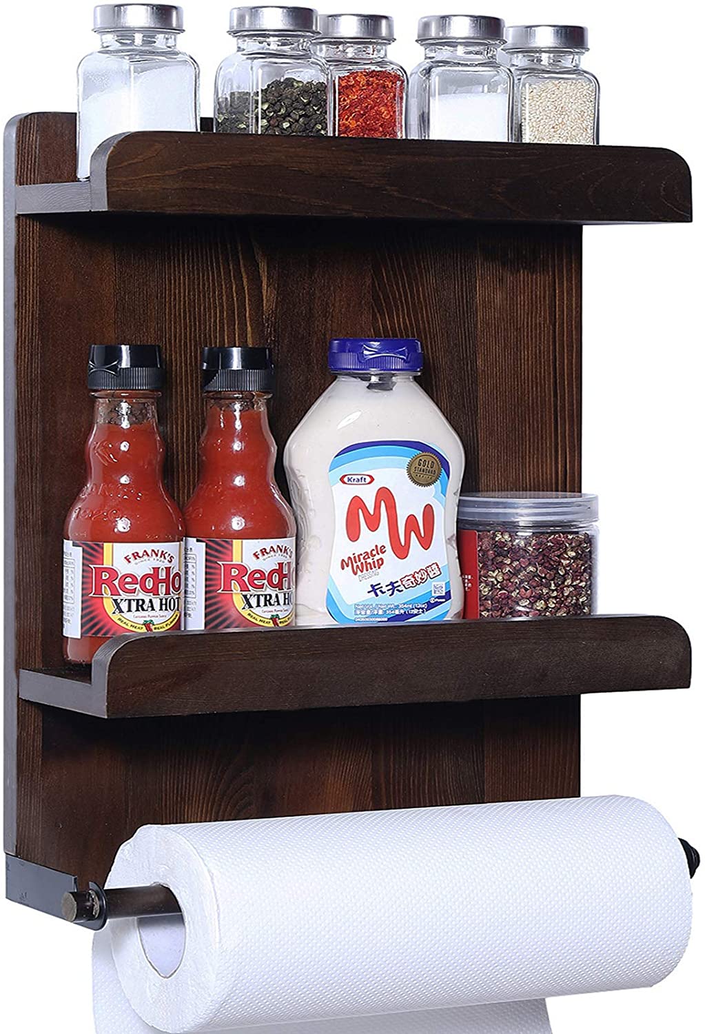 WELLAND Wall Mounted Spice Rack Kitchen Storage Shelf with Paper Towel  Holder, 11L x 4W x 15.7H