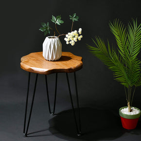 WELLAND Natural Solid Pine Wood Rustic Edge Side Table End Table with Hairpin Legs, 17.7”D x 20.3”H