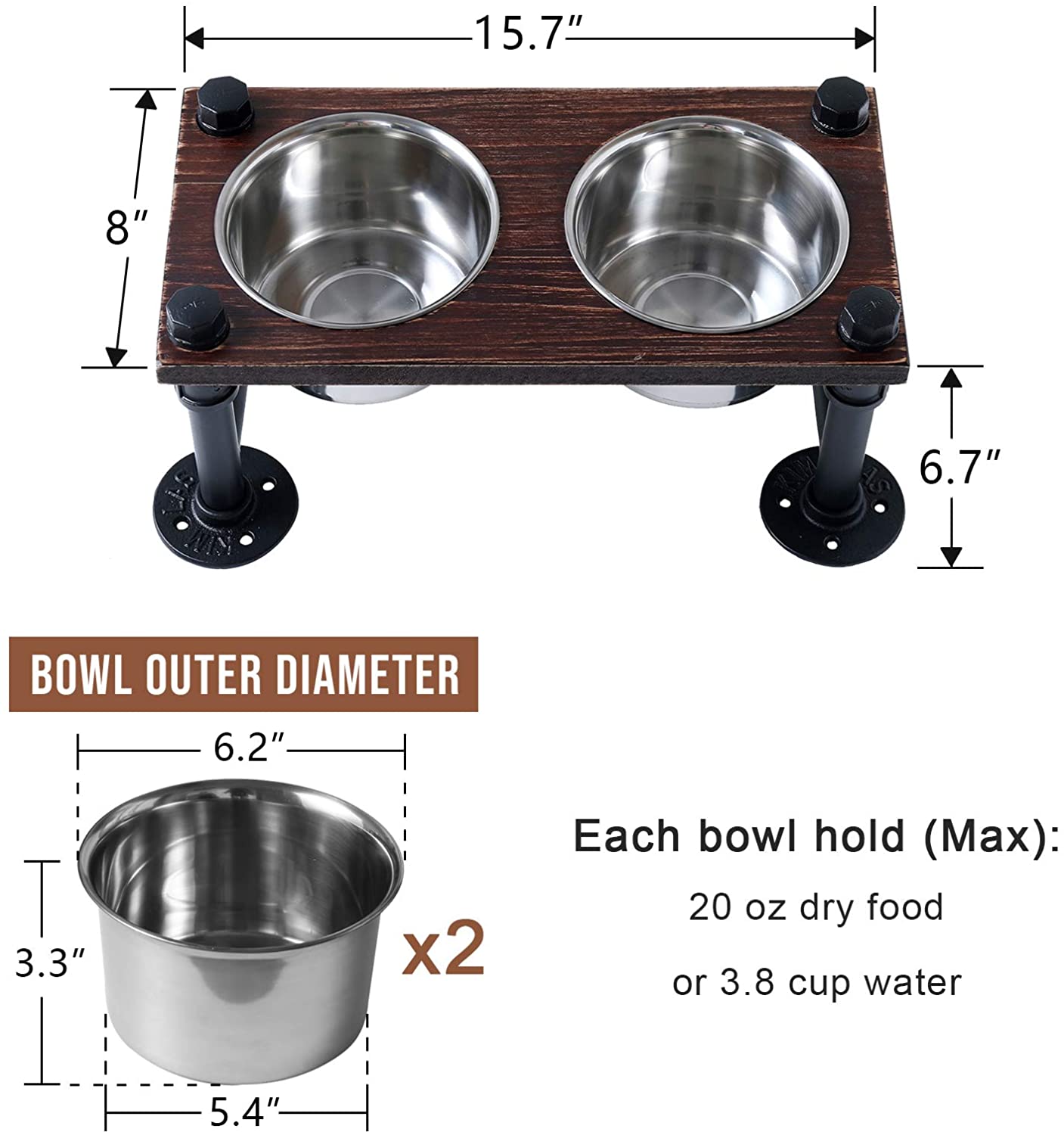 Stainless Steel Raised Food and Water Bowls with Decorative 3.5