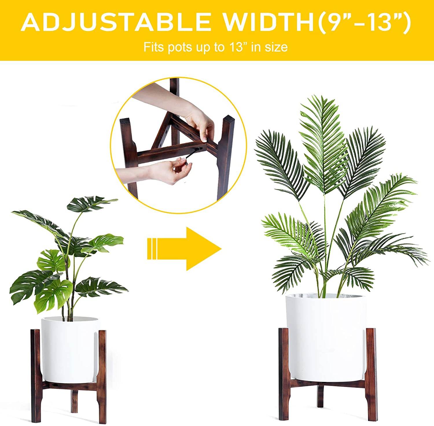 adjustable plant stand indoor WELLAND Mid Century Wood Adjustable Plant Stand Flower Pot Holder Pott