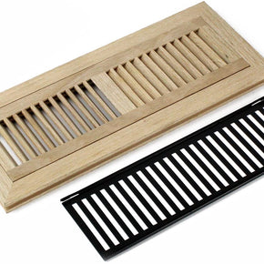 WELLAND Red Oak Wood Flush Mount Floor Register Vent Cover Grille Unfinished with Damper, 4 X 14 Inch, 3/4" Thickness