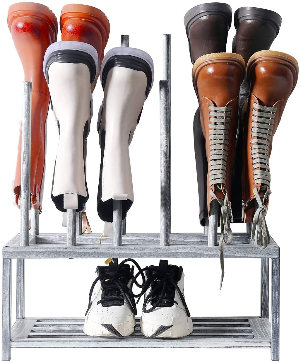 Extra Wide Boot Rack WELLAND 2-Tier Boot Storage Rack for Tall Boots and Shoes Holder 8 Pai ...