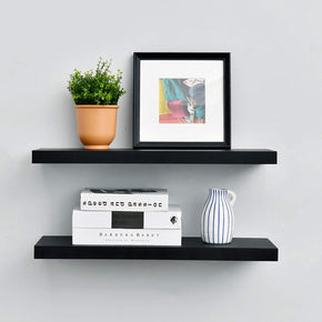 WELLAND Simons Floating Shelf Wood Modern Wall Mounted Display Shelves, Set of 2, 24"L x 7.75"D x 1.25"H, White/Black