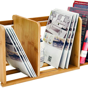 WELLAND Bamboo Expandable Desktop Bookshelf Desk Organizer, 12.6-24"(W) x 8.27"(H) x 7.48"(D)