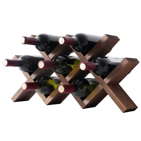 WELLAND Wood Countertop Wine Rack, Rustic Tabletop Wine Holder, 7 Bottle Wine Holder, 21.25"W x 4"D x 11.5"H