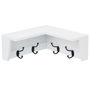 WELLAND Gocomfie Wall Mounted Corner Shelf Corner Floating Shelf Coat Rack Shelves with 4 Hooks, 15.7"L x 15.7"W x 6.6"H, White