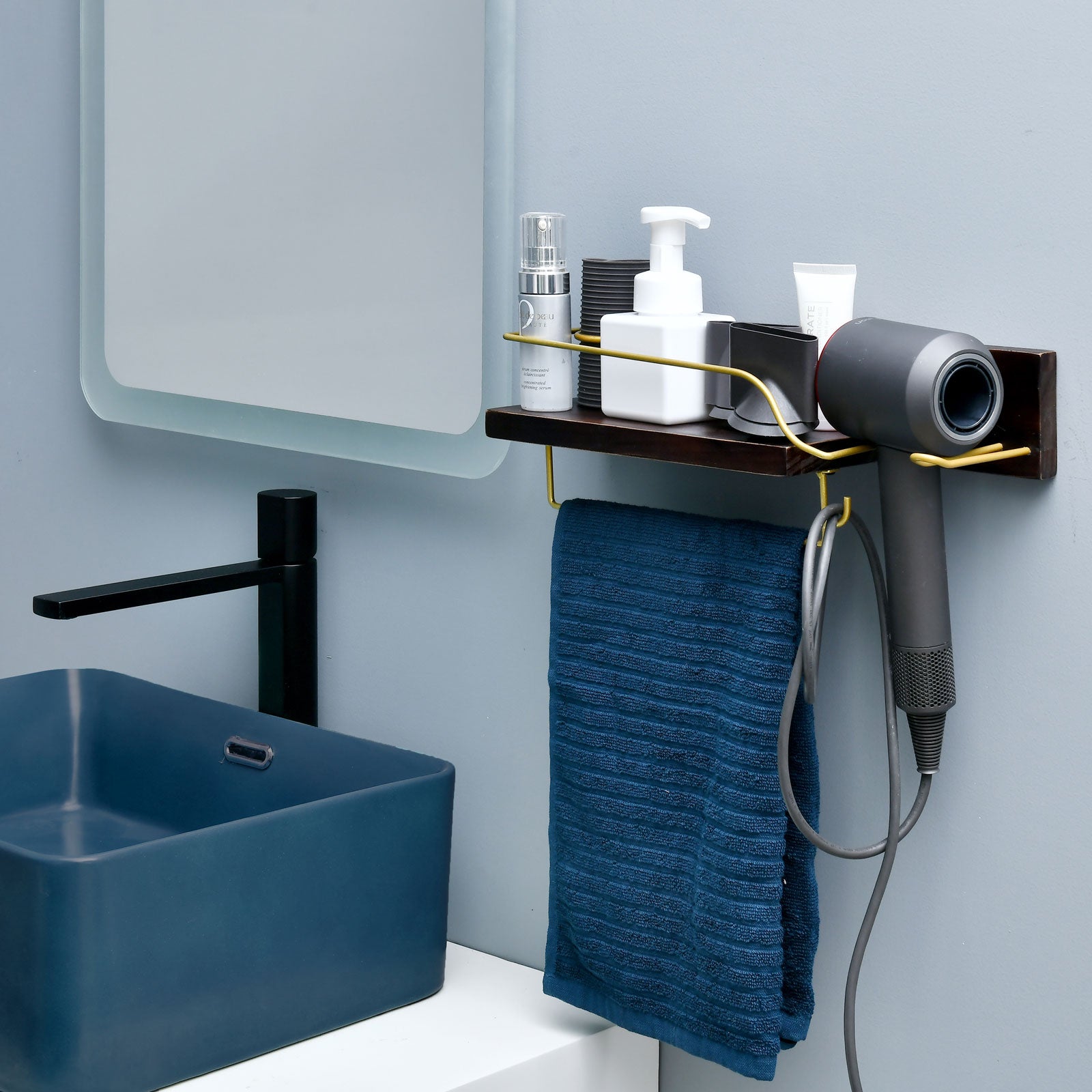 Adhesive Bathroom Shelves - Hair Dryer Holder and Storage Rack