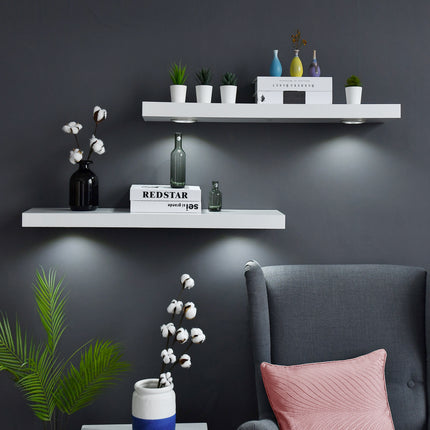 WELLAND White Floating Shelf with Touch-Sensing Battery Powered LED ...