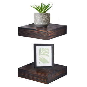 WELLAND 10" Colin Wood Floating Corner Shelf Rustic Wall Mounted Shelves, 2-Pack, 10"L * 10"D * 2.75"H, Walnut