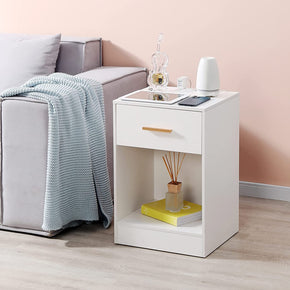WELLAND Nightstand with Charging Station End Side Table with Storage Drawer and Open Cabinet, 13.8"D x 15.7"W x 23.6"H, White