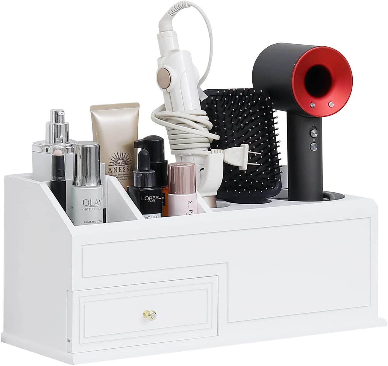 WELLAND Bathroom Organizer Desktop Storage Include Hair Dryer Rack