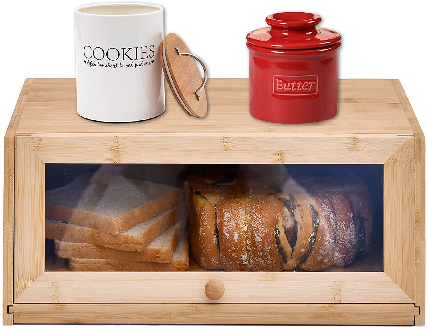 Bread Box and Kitchen Canister Set w Bread Cutting Board- Deluxe 5 Piece  Food Storage Container Set with Air Tight Bamboo Lids - Bed Bath & Beyond -  33290060